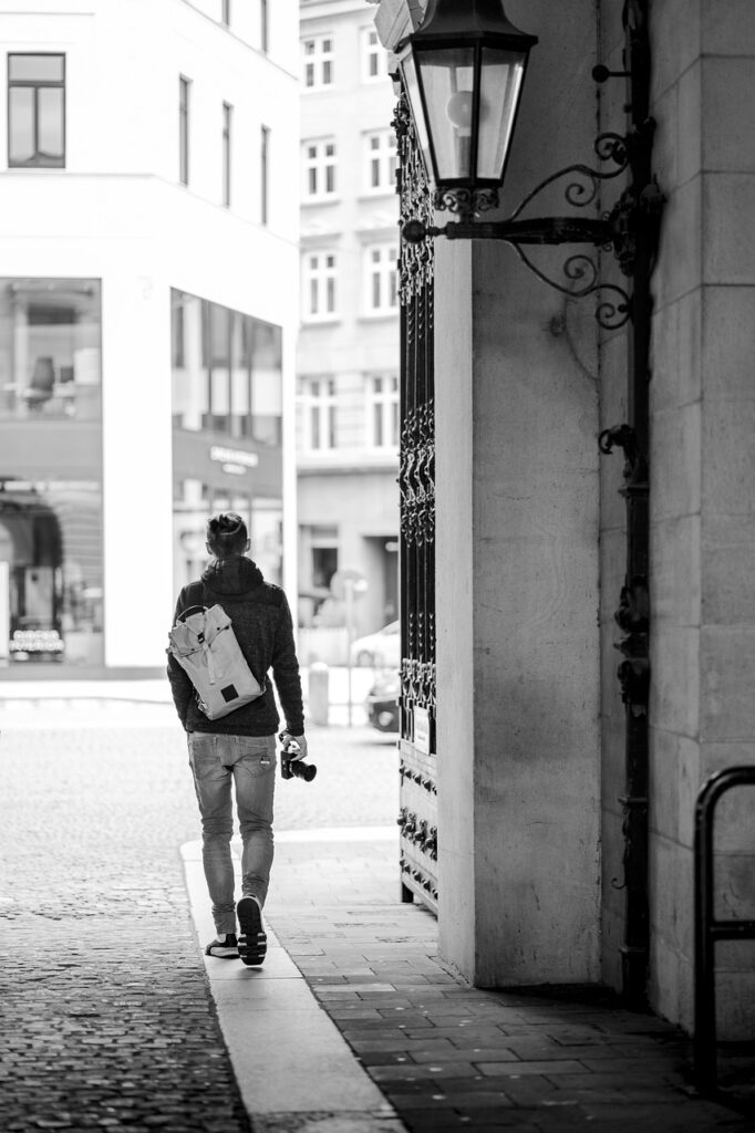 man, walk, alley