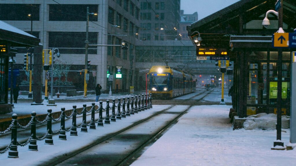 Tram near Terminal during Winter