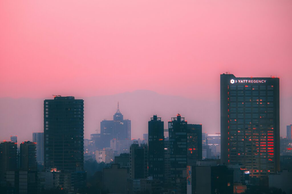 View of the Mexico City Skyline at Sunset