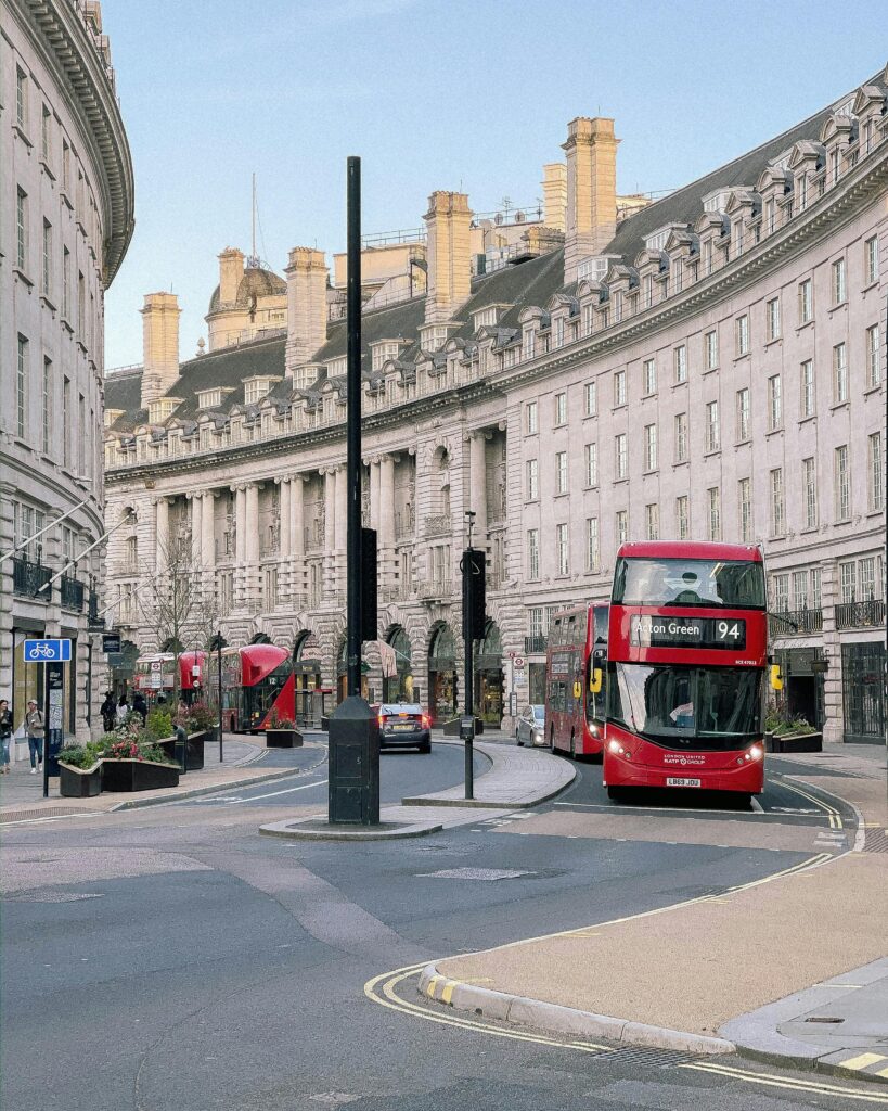 Old city street with public buses