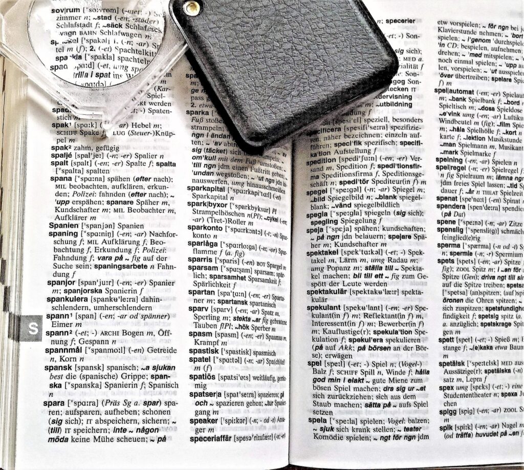 a book, dictionary, swedish german