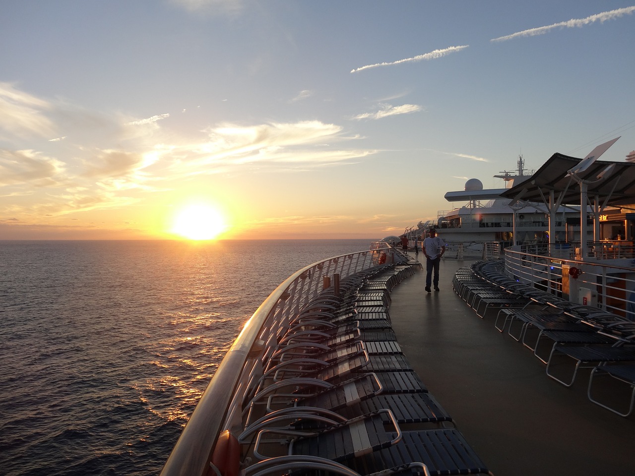 ship, deck, sunset