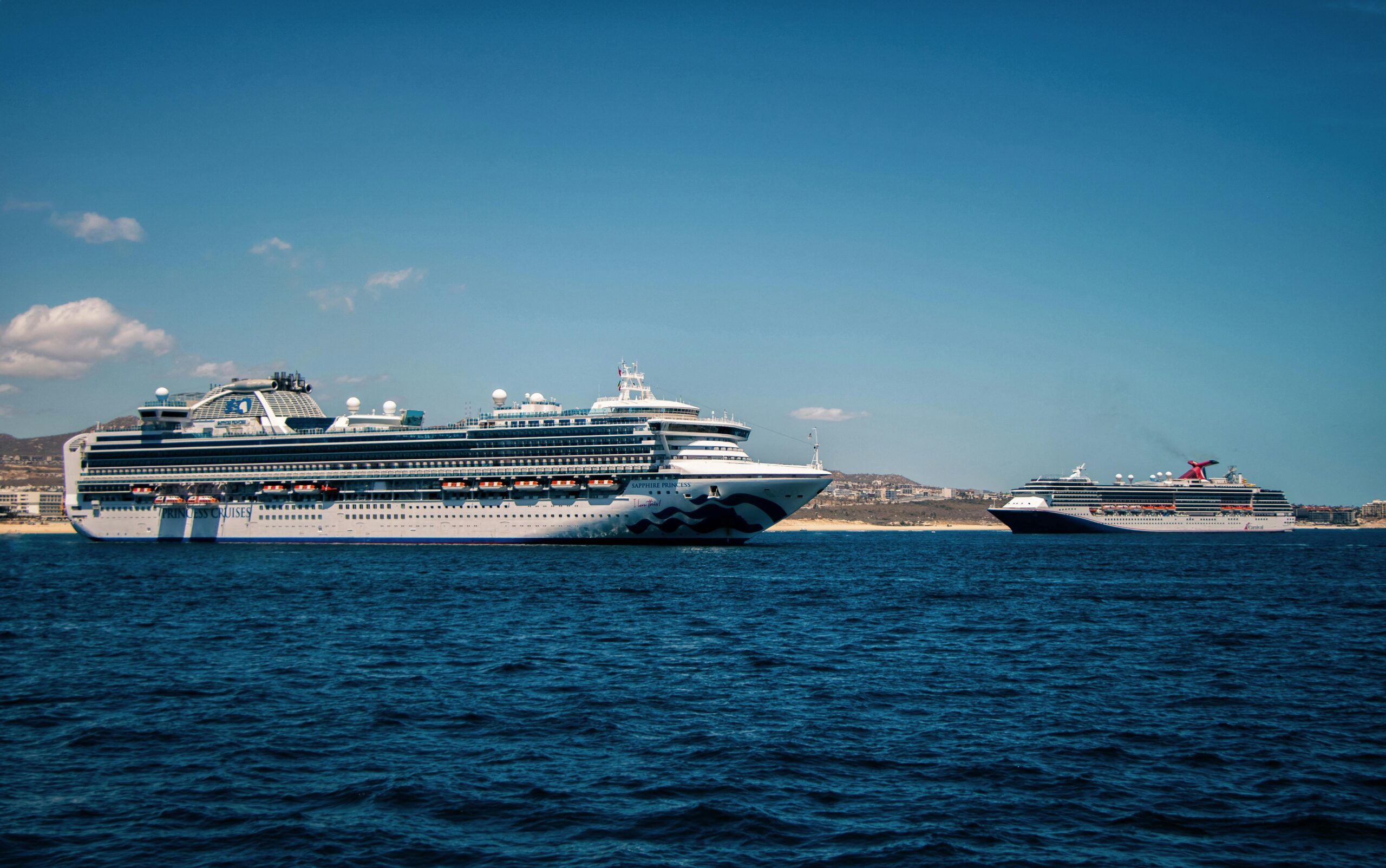 Beautiful cruise ships in Cabo San Lucas, Mexico on a sunny day.