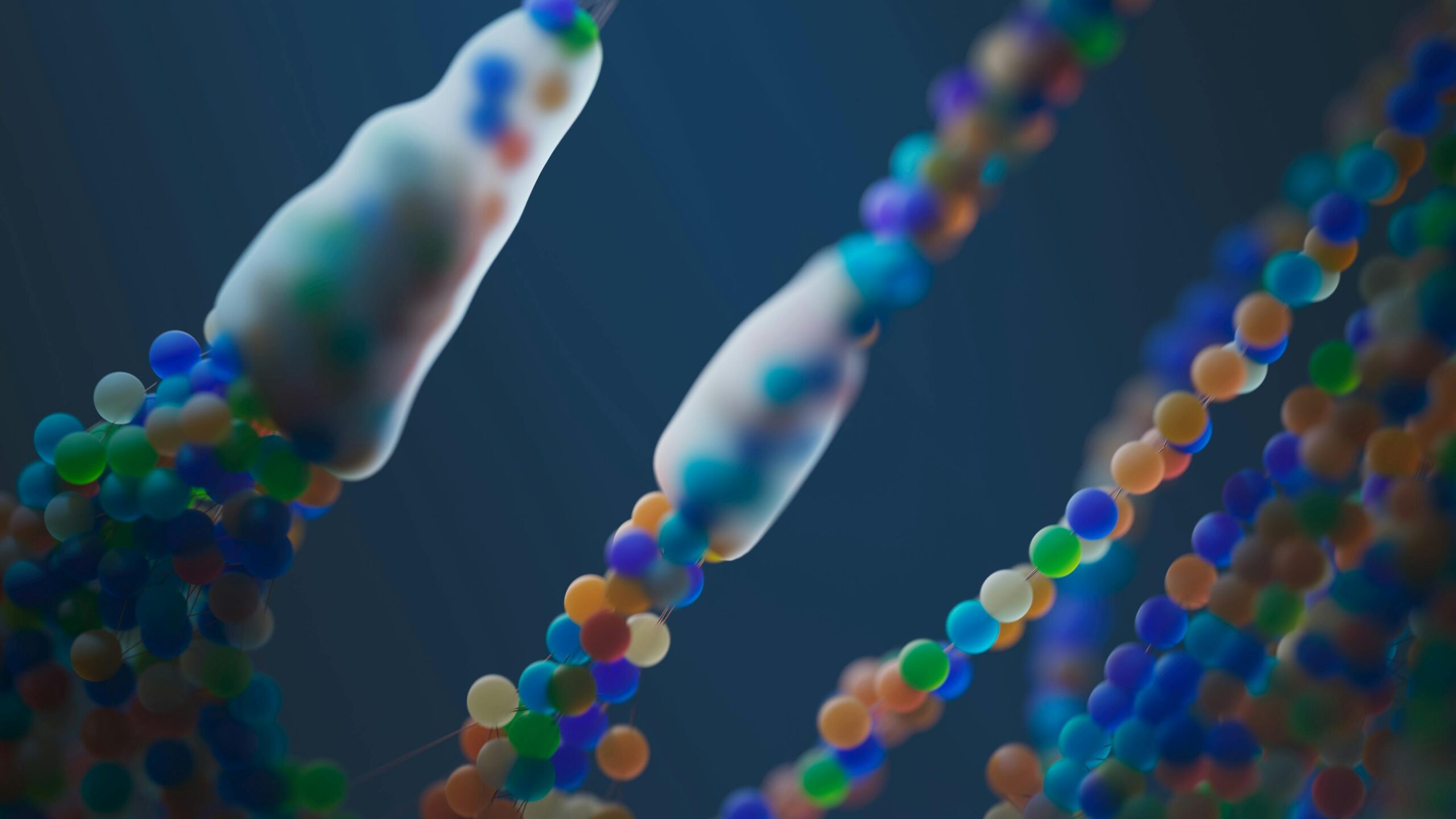 Close-up of a colorful abstract representation of DNA strands, illustrating science and genetics.