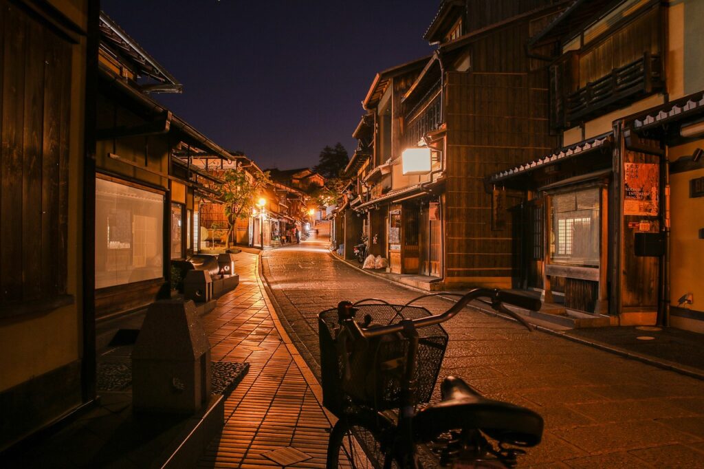 street, bicycle, night, japan, kyoto, neighborhood, japan, japan, japan, japan, japan, kyoto, neighborhood