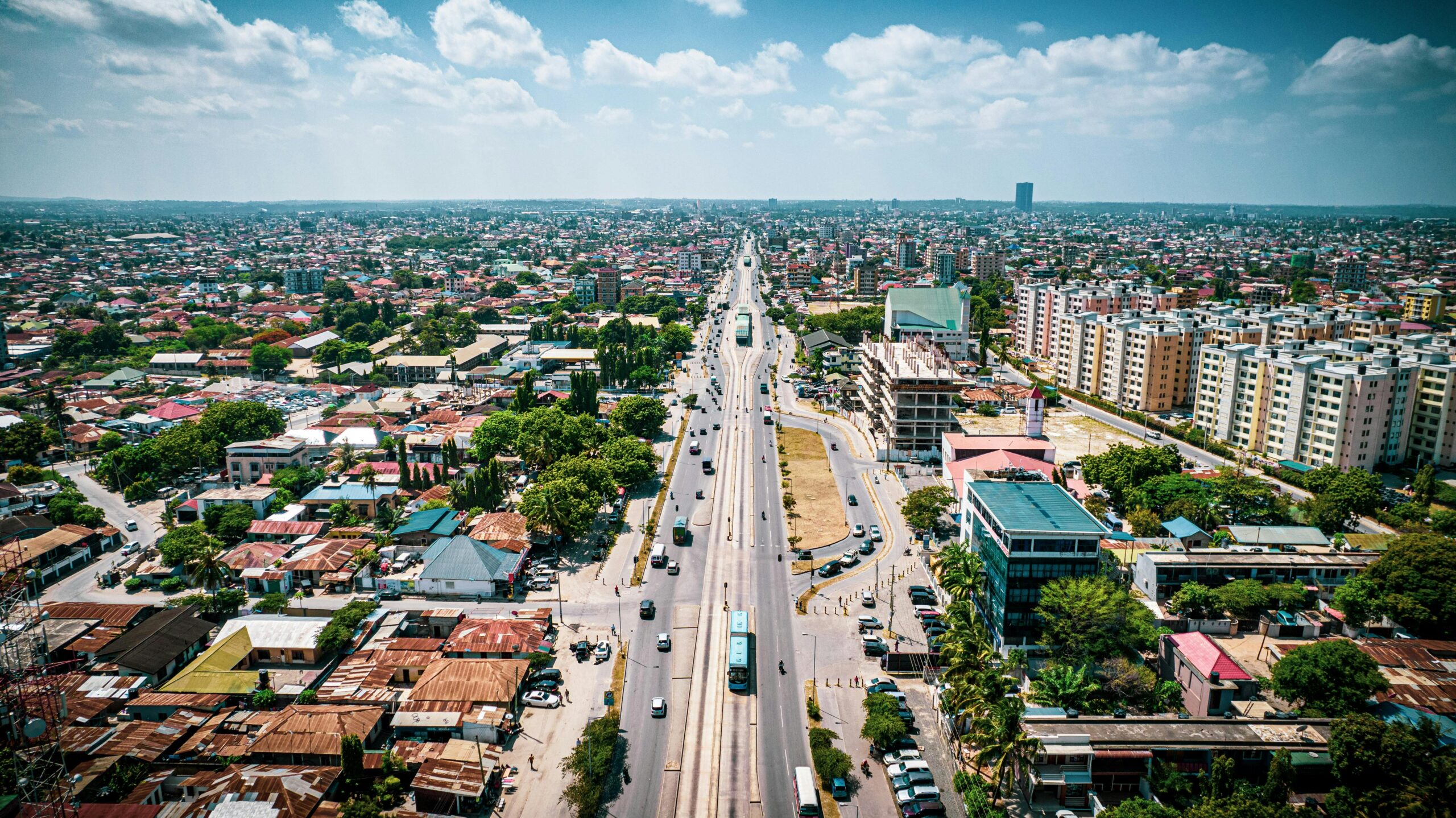 Stunning aerial shot of Dar es Salaam showcasing vibrant cityscape and bustling streets.