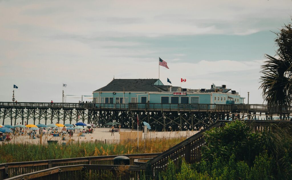 Scenic view of Pier 14 on a sunny day at Myrtle Beach, SC, USA.