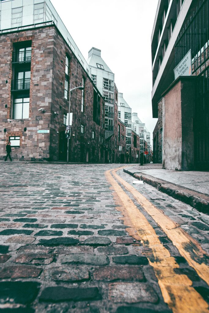 Explore the cobblestone streets and architecture of Dublin's urban landscape.