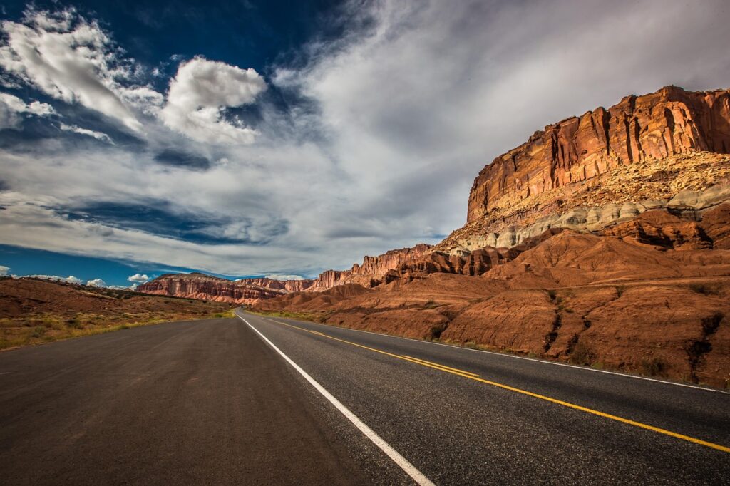 road, utah, rocks, wanderlust, travel, scenery, road trip, trip, clouds, usa, nature, landscape, america, park, red, scenic, sky, desert, stone, sandstone, tourism, mountain, national, canyon, southwest, valley, famous, wild, landmark, monument, blue sky, blue, natural, states, outdoors, united, arizona, west, adventure, drive, erosion