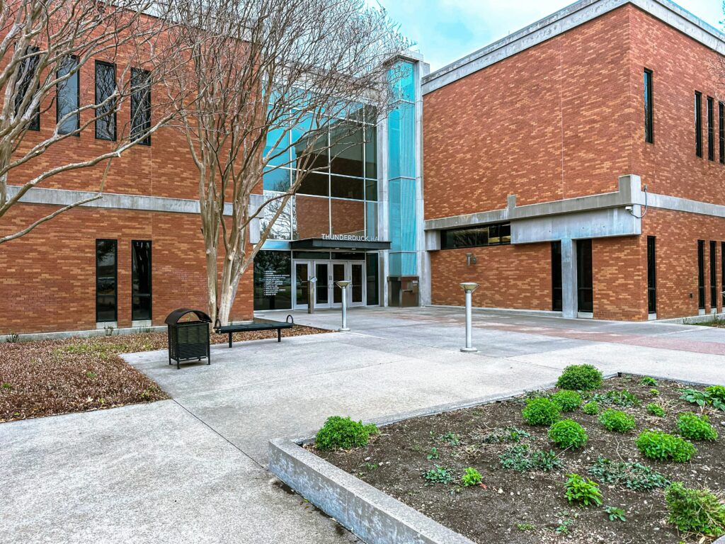 Exterior view of Thunderduck Hall at Dallas College Richland Campus in Texas.
