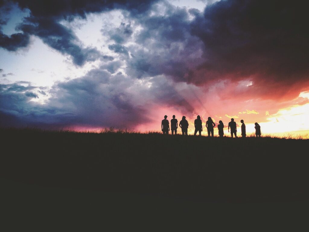 mountain, highland, dark, cloud, sky, sunset, peak, landscape, nature, valley, people, travel, friends, friends, friends, friends, friends, friends