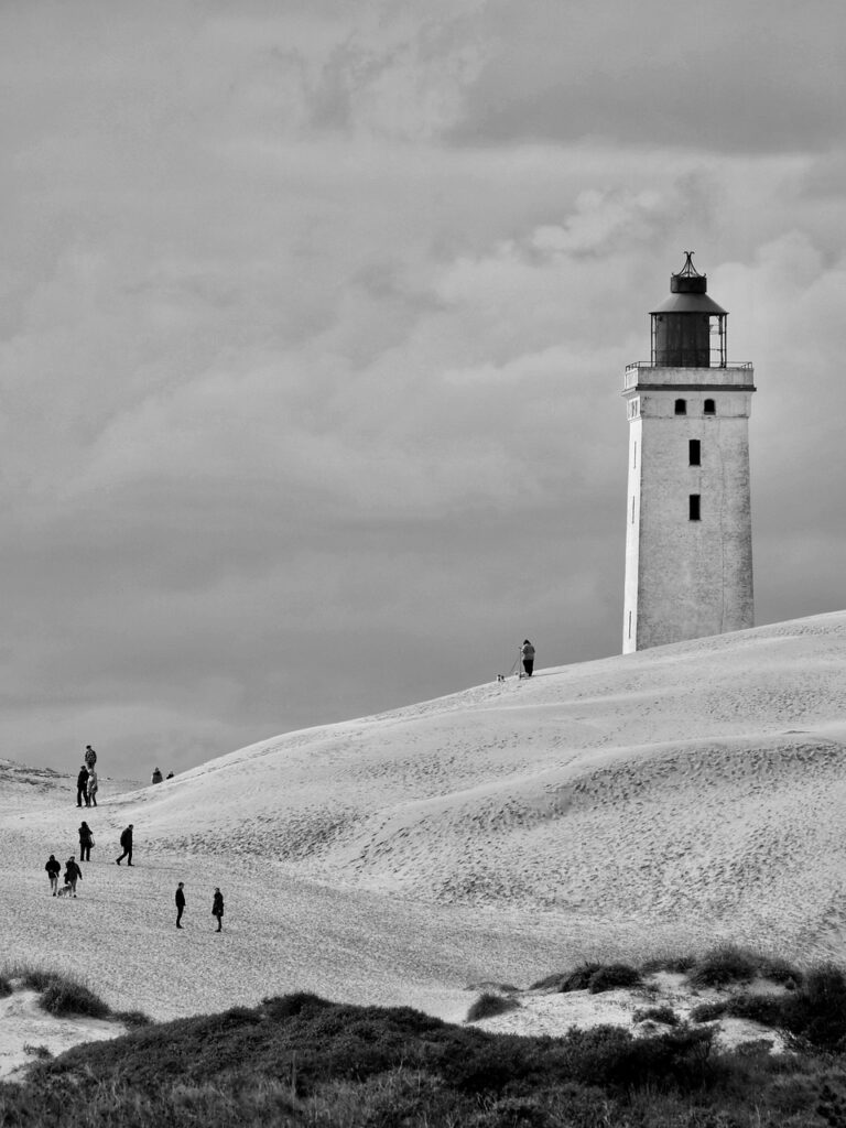 lighthouse, rubjerg knude lighthouse, denmark, shifting dunes, sand dunes, north sea coast, sightseeing, north jutland, black and white, lighthouse, lighthouse, lighthouse, lighthouse, lighthouse, denmark