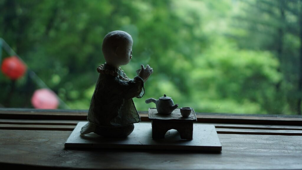 monk, figurine, tea, teapot, korean, korean traditional scenery