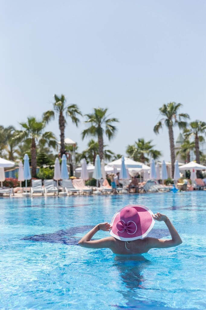 woman, swimming pool, resort, nature, vacation, holiday, leisure, summer