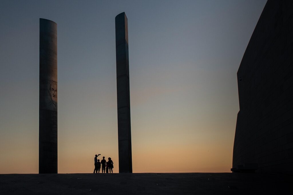 sunset, family, nature, silhouette, lisbon, happiness, vacation, travel, exploration