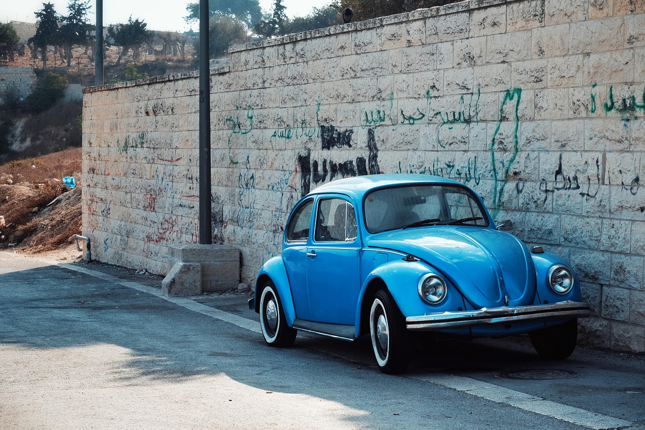 car, car wallpapers, classic, beetle, bug car, blue, jerusalem, israel, street, life, corner street, roadside, pavements, tran thang nhat, 5 plus english