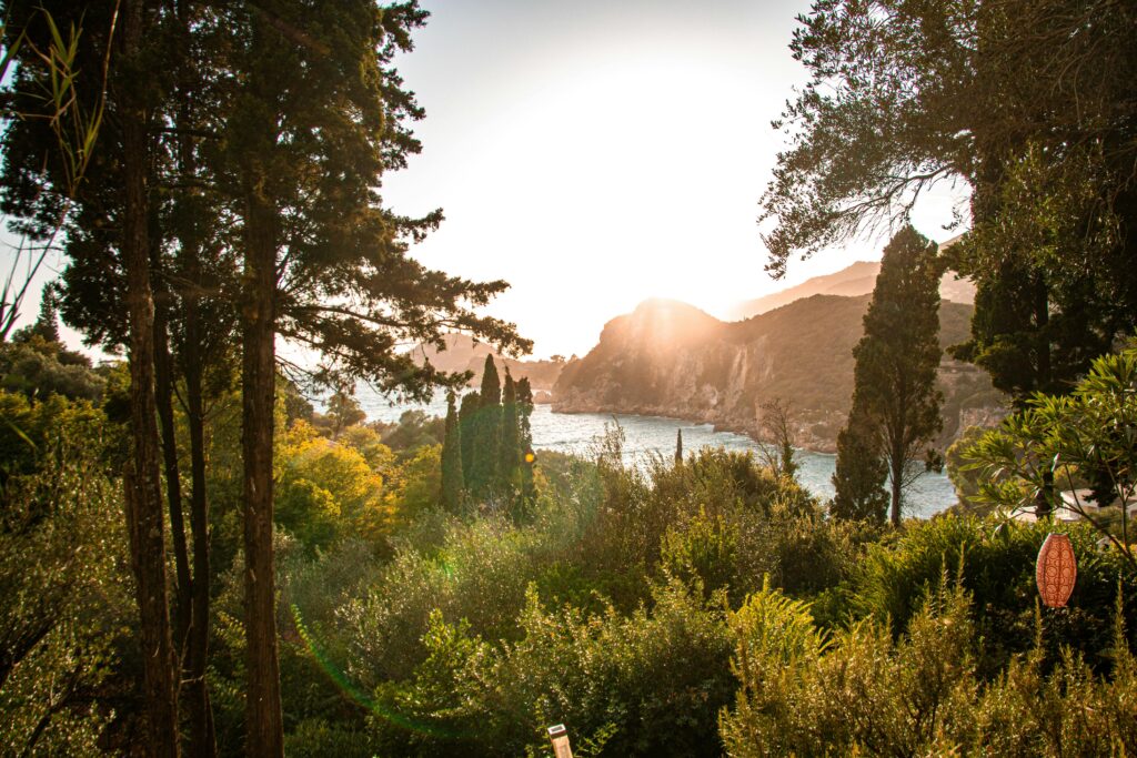 Stunning sunset over the Aegean coastline in Liapades, Greece, showcasing vibrant nature and serene seascape.