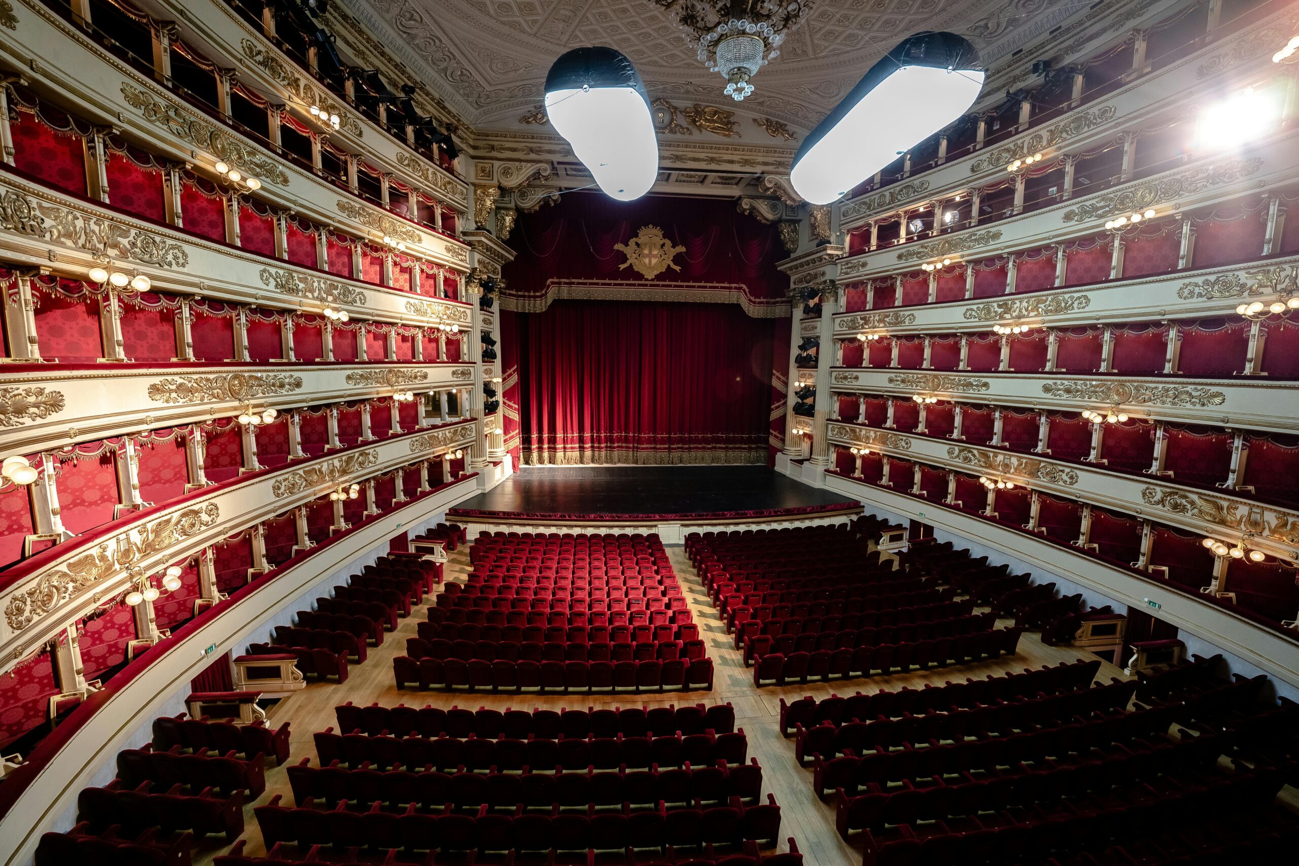 Stunning view of the historic La Scala Opera House theater in Milan, Italy.