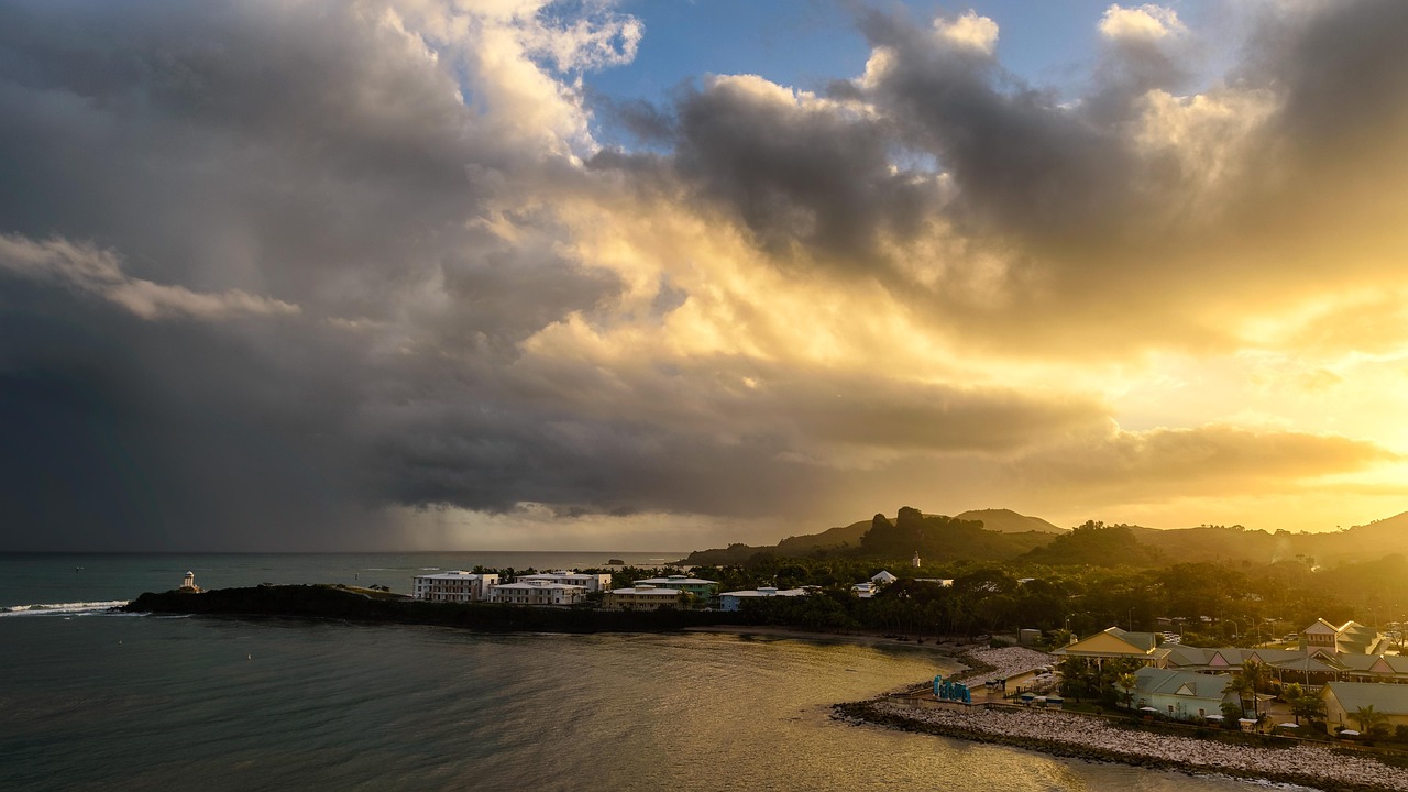 amber, cove, dominican, republic, ocean, sunrise, caribbean, clouds, sun, water, island, vacation, paradise, holiday, tourism, sea, landscape, travel, nature, tropical