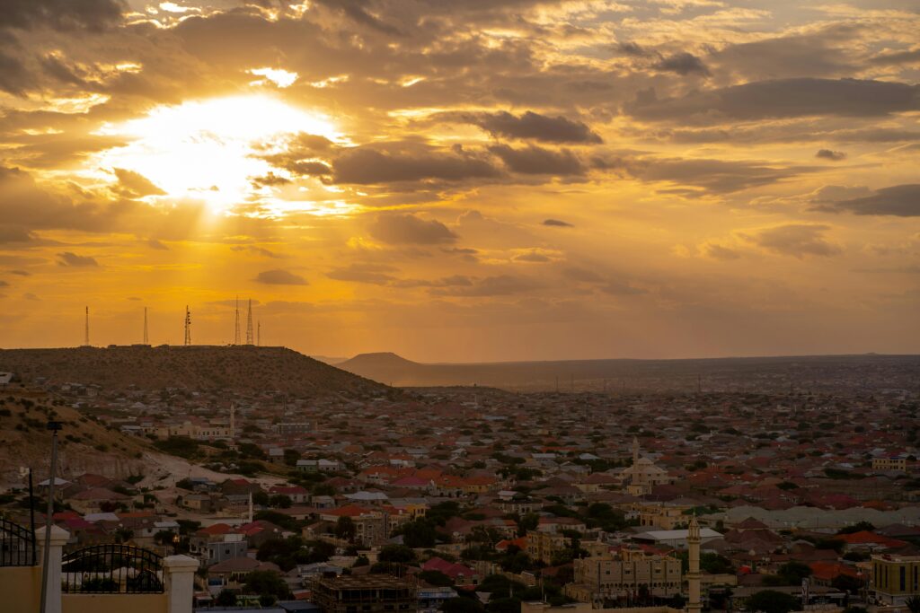 Capture of a breathtaking sunset over the cityscape of Hargeisa, Somalia.