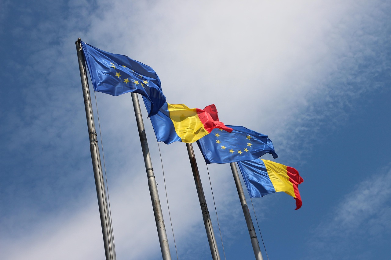 romania, eu, flags, europe, flag, eu flag, european, flutter, blue