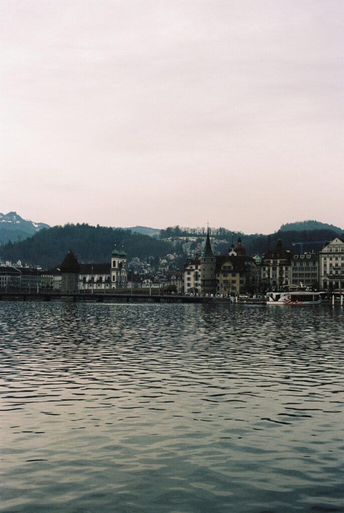 Beautiful view of Lucerne city and the lake with the Swiss Alps in the background.