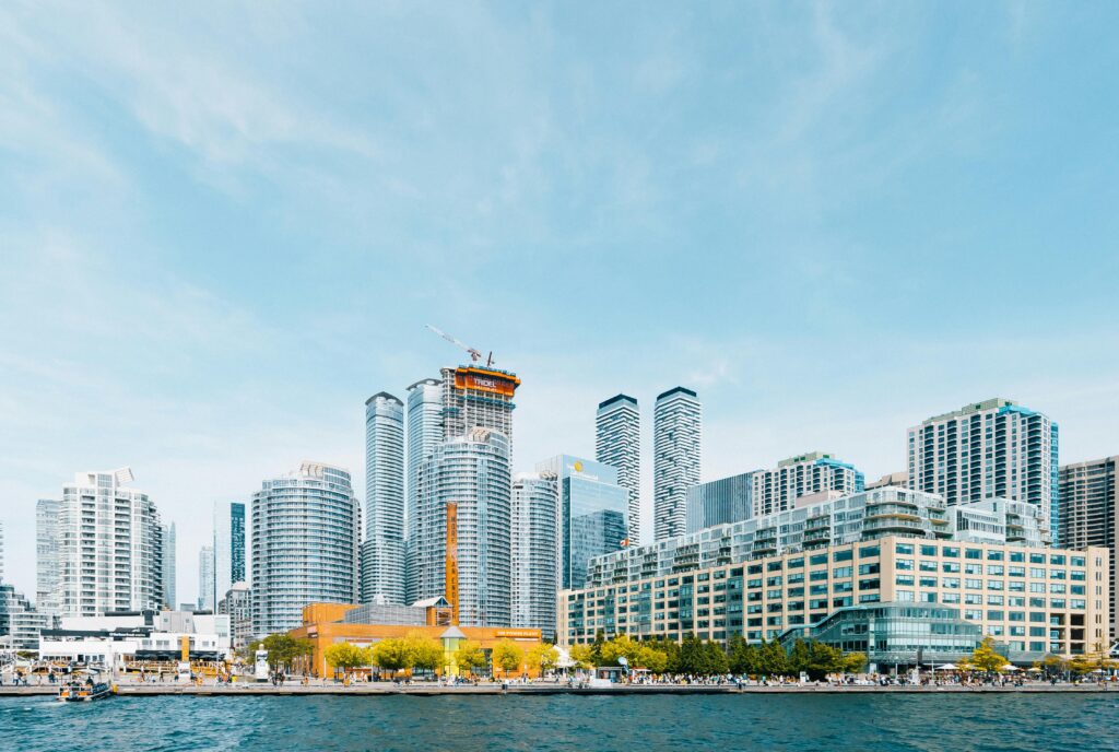 Panoramic view of Toronto's skyline featuring modern skyscrapers and the scenic waterfront.