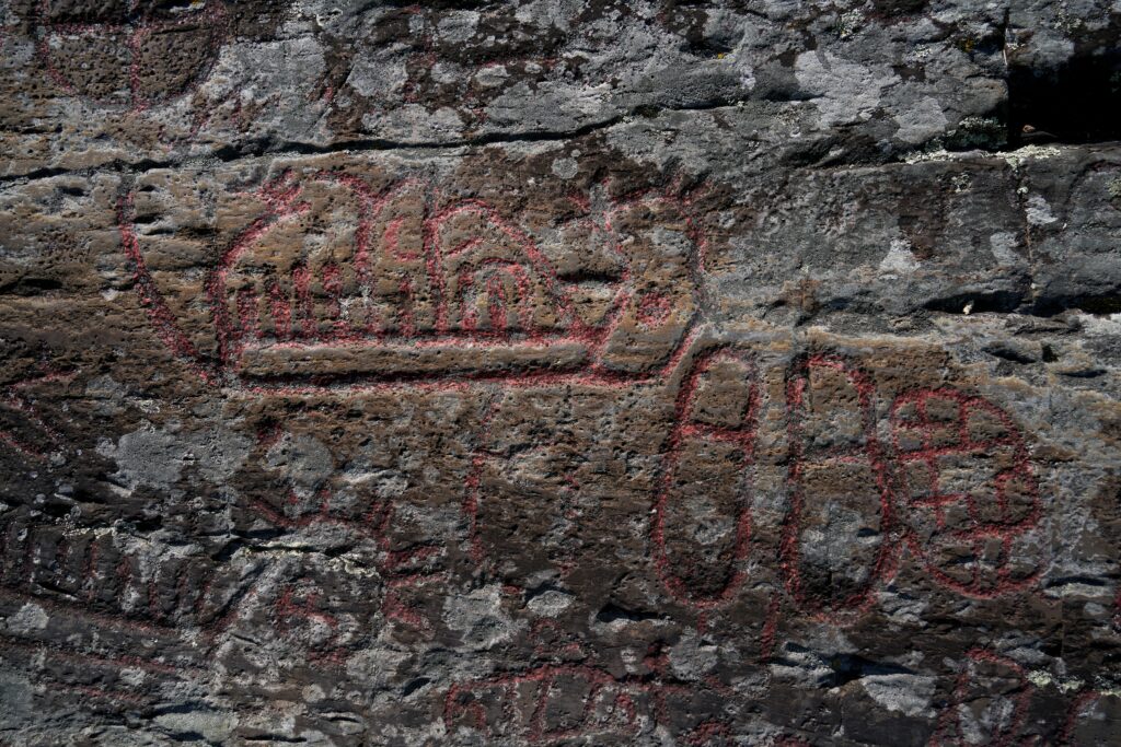 Ancient petroglyph of a ship in Håverud, showcasing Scandinavian heritage.
