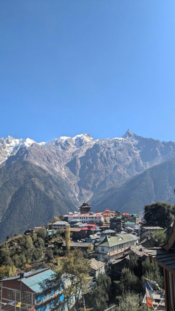 A stunning view of Kaza village nestled in the Indian Himalayas with majestic mountain backdrops.
