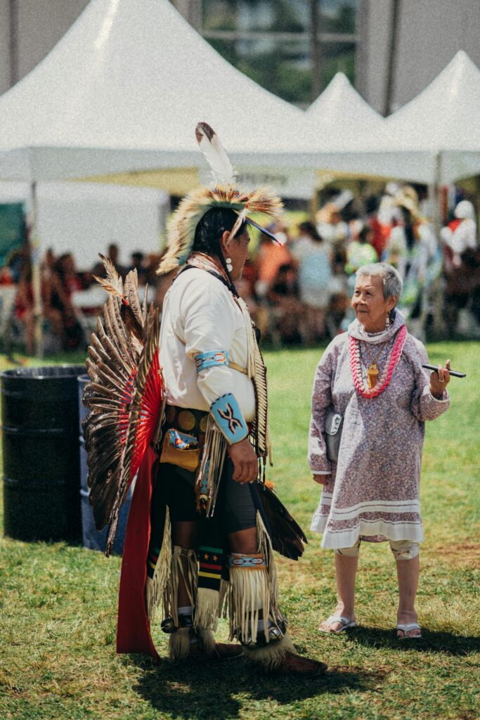A traditional Native American dancer and elder at a festival in Honolulu.