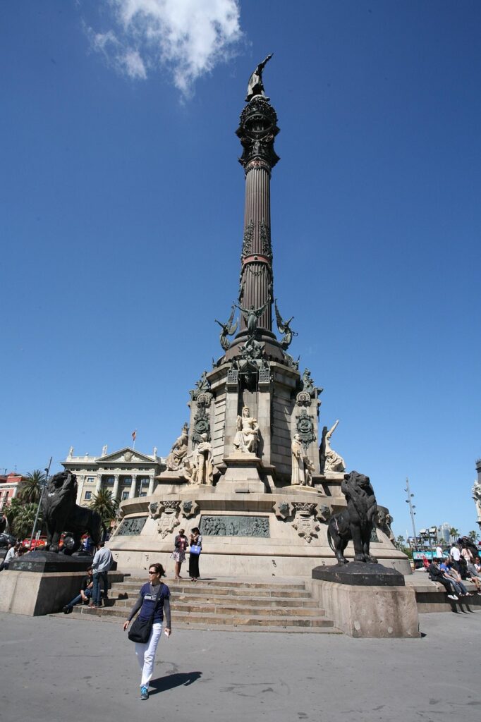 barcelona, monument, columbus, landmark, spain, travel, famous, tourism, statue, structure, sculpture, old, stone, historic