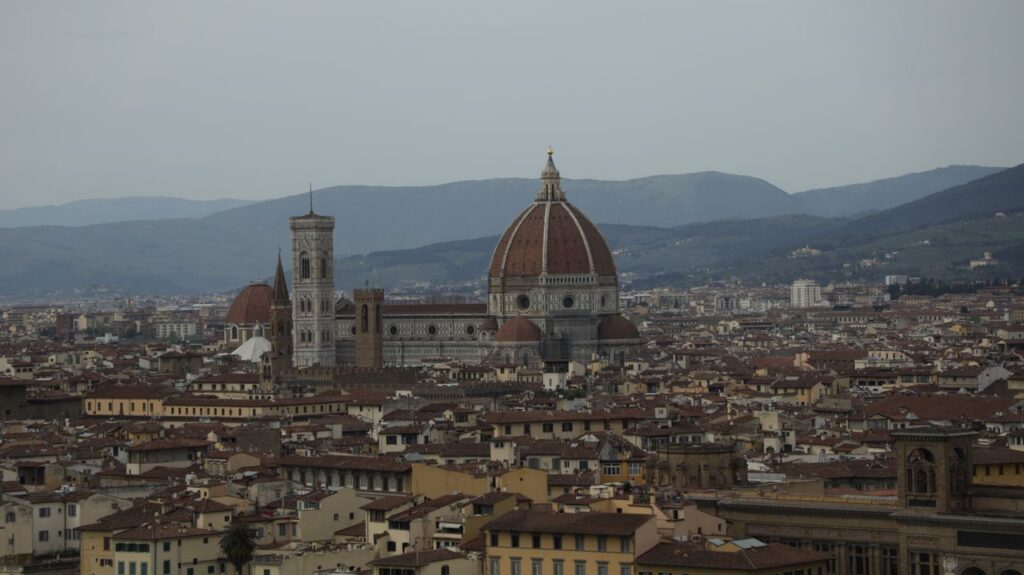 Captivating aerial view of Florence with the iconic Cathedral and historic skyline.