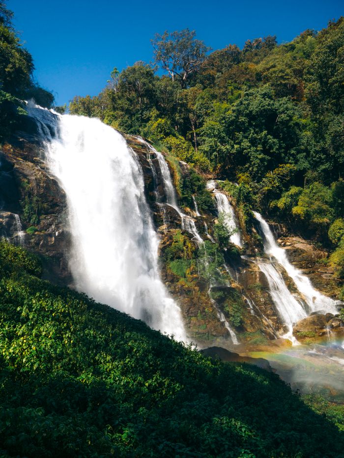 Stunning view of Sirithan Waterfall cascading in Doi Inthanon National Park, Chiang Mai.
